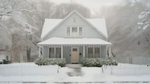 House covered in snow during winter.